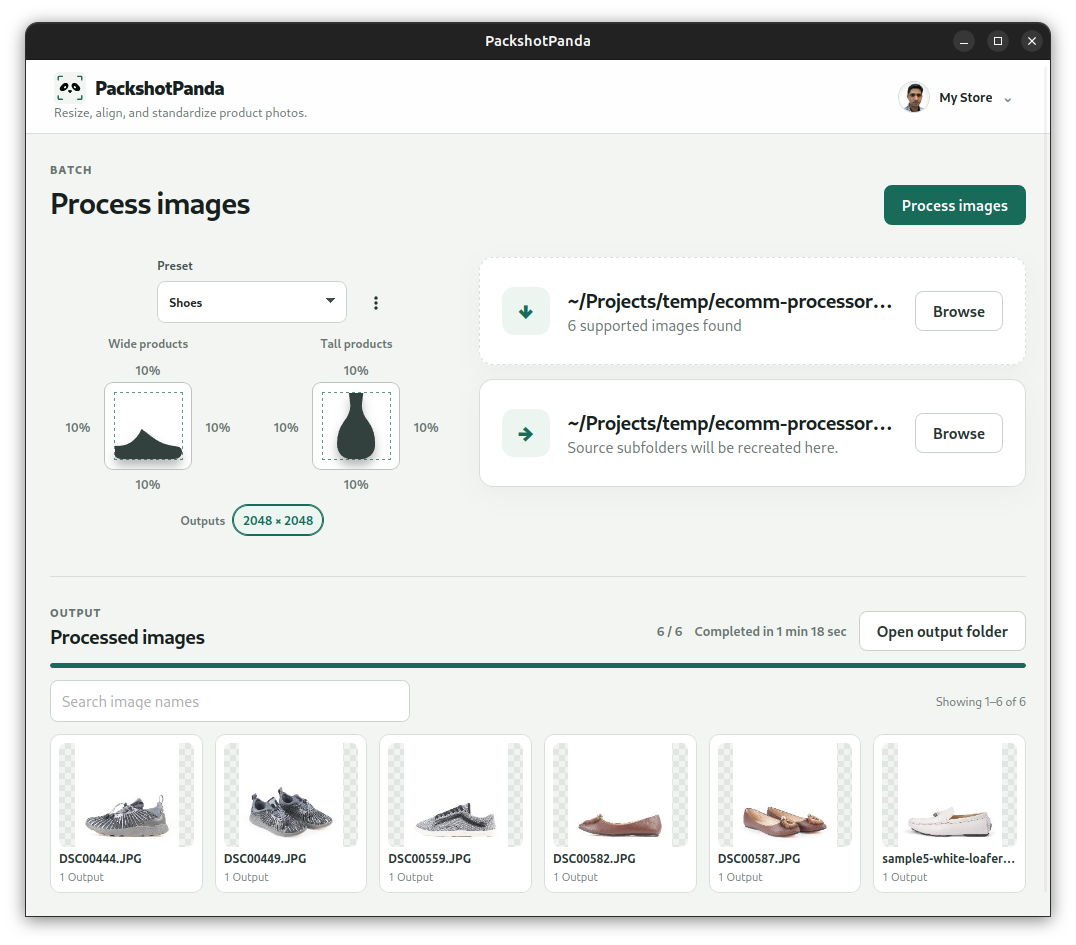 PackshotPanda batch setup screen